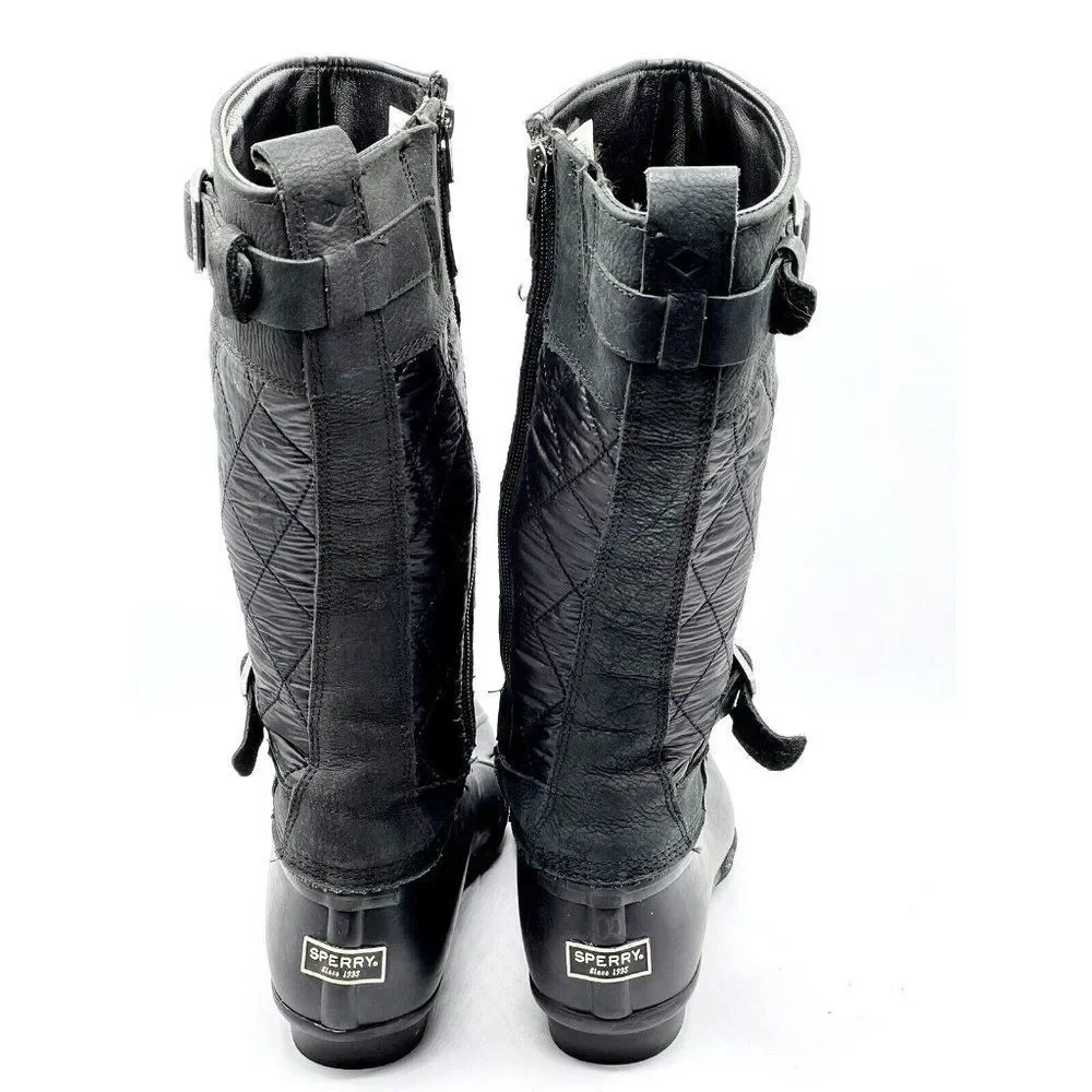 Sperry Saltwater Tall Buckle Nylon Quilt Rain Boot Black Women's Size 7.5 - Picture 8 of 10